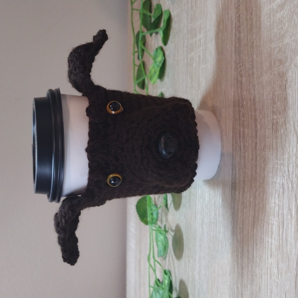 Handmade Crochet Chocolate Lab Dog Coffee Koozie